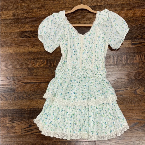LoveShackFancy White Dress with Blue and Green Floral Pattern - Picture 3 of 3